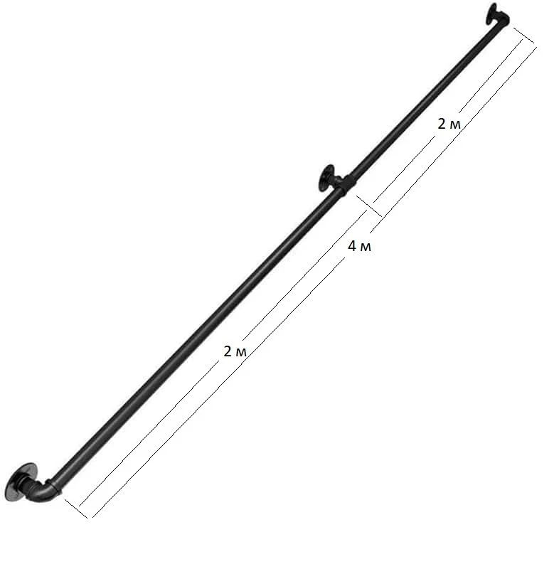 Карниз LOFT из стальных водопроводных труб и чугунных фитингов, с кольцами-крючками (без штор)